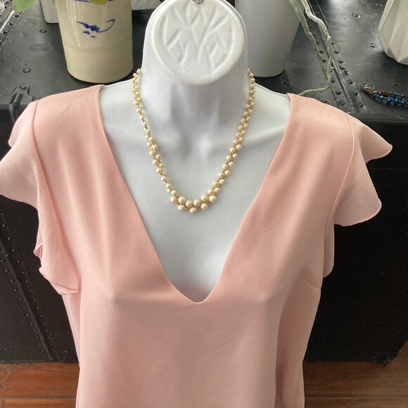 Alice Co Dusty Pink Feminine Short Sleeve Double Layer Blouse Large - Picture 2 of 6